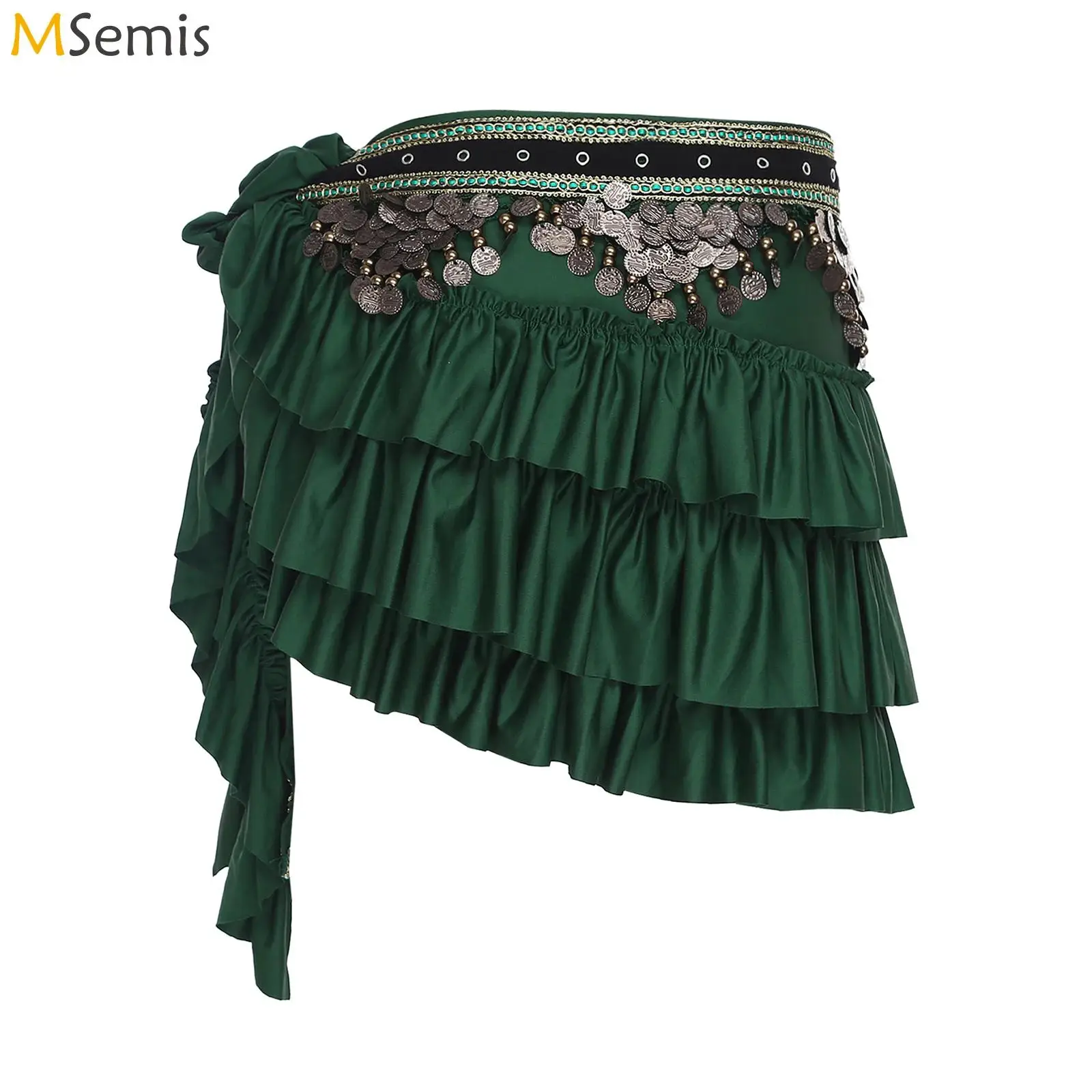 

Женская многоуровневая юбка с блестками и рюшами на талии, набедренная юбка с запахом живота, Индия Умба, набедренный шарф для латинских танцев, костюм, цепочка на талию, ретро