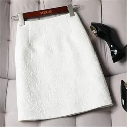 2024 Korean Style Spring Summer New Jacquard Commuting Skirt Temperament Short Skirts Womens High Waist Slim White A-Line Skirt