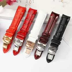 For Tissot T035 Kutu Women's Genuine Leather Watchbands  T035210 / 207A Elbow Arc 1853 Black Red White  Watch Strap 18mm