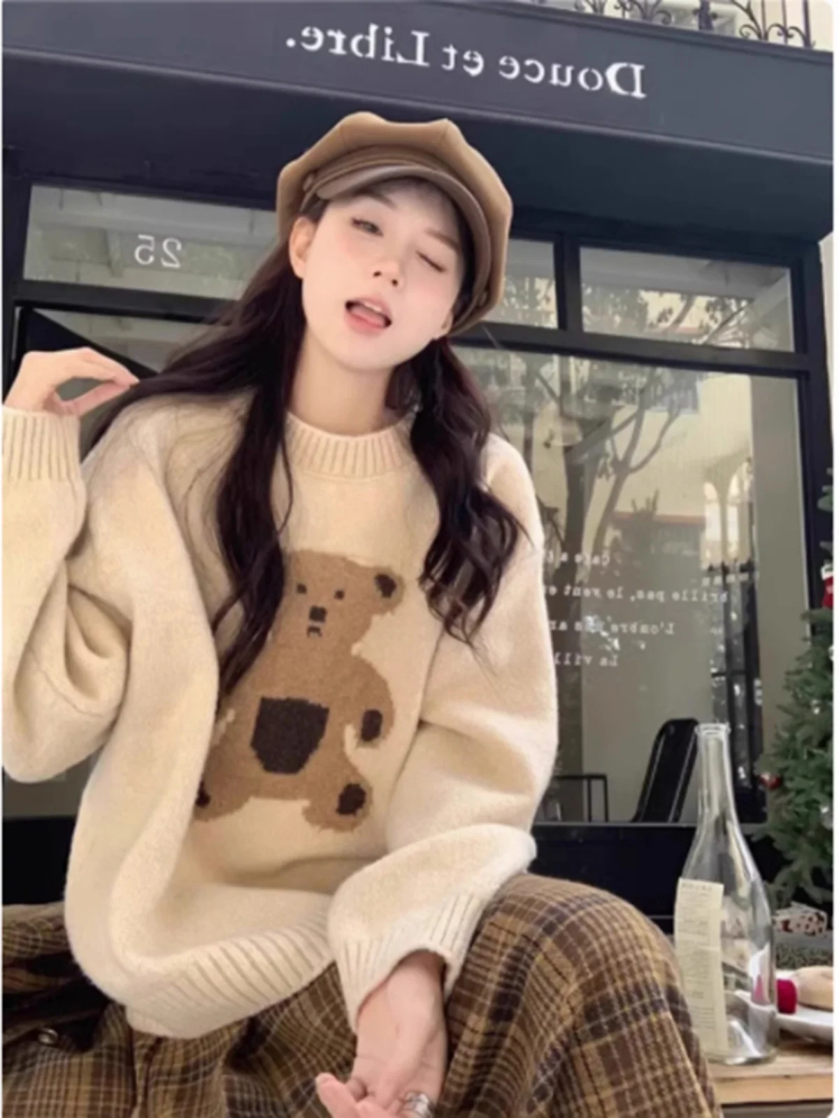 

Winter Thiened Loose round Ne Bear Pattern Women's Sweater Comfortable Inner Wear Slimming Sle Korean Sle Knitted Top