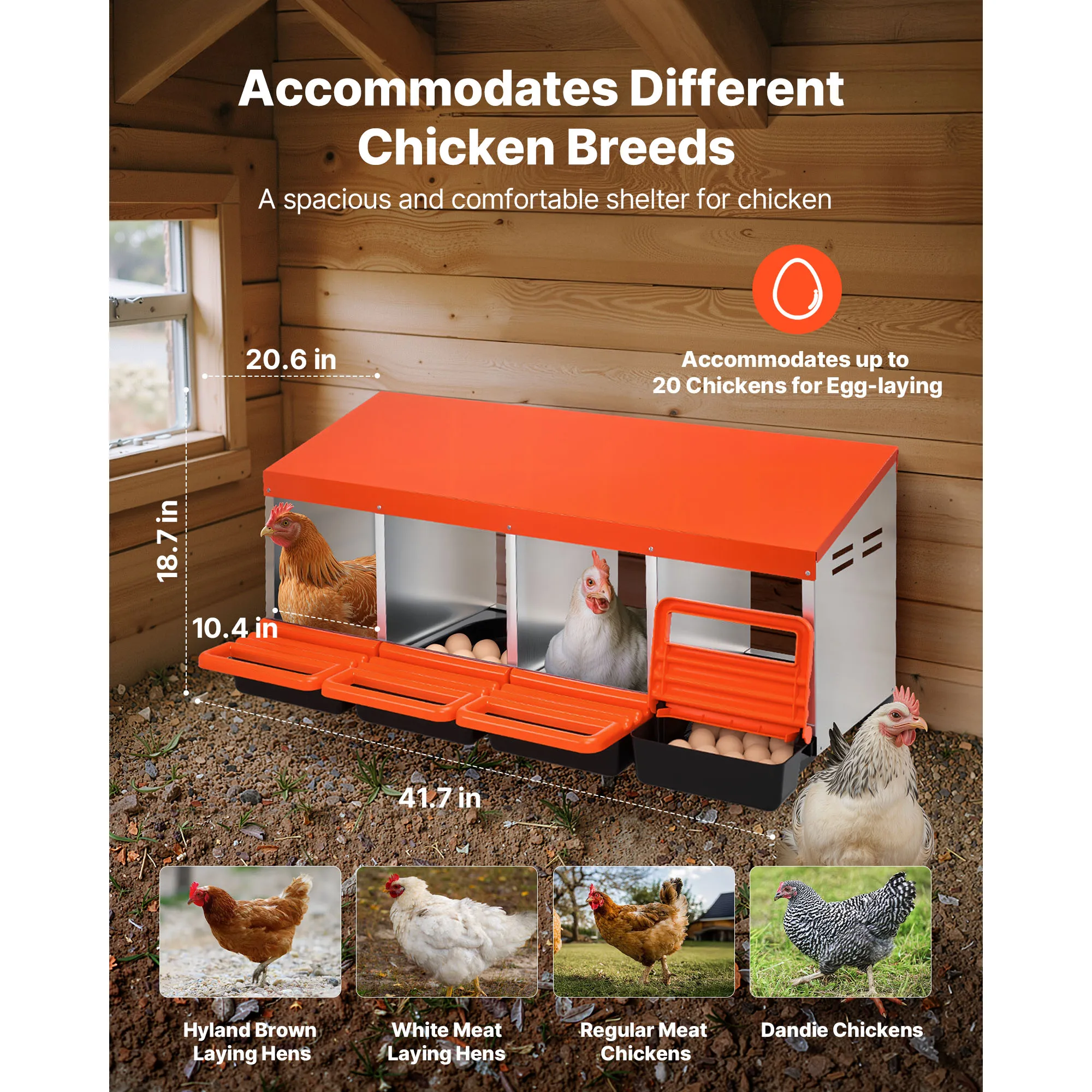 SucceBuy Chicken Nesting Boxes Metal Egg Laying Boxes with Protective Collection Lids Roll Out Nesting Box Easy Assemble for Hen
