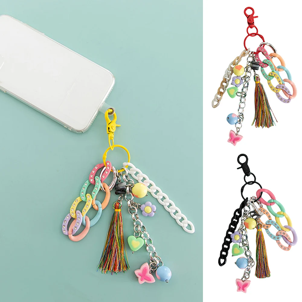 Bag Charms Tassel Rainbow Color Keychain Bag Pendant Handbag Hanging Decoration Phone Ornament Tassel Acrylic Heart Pendant