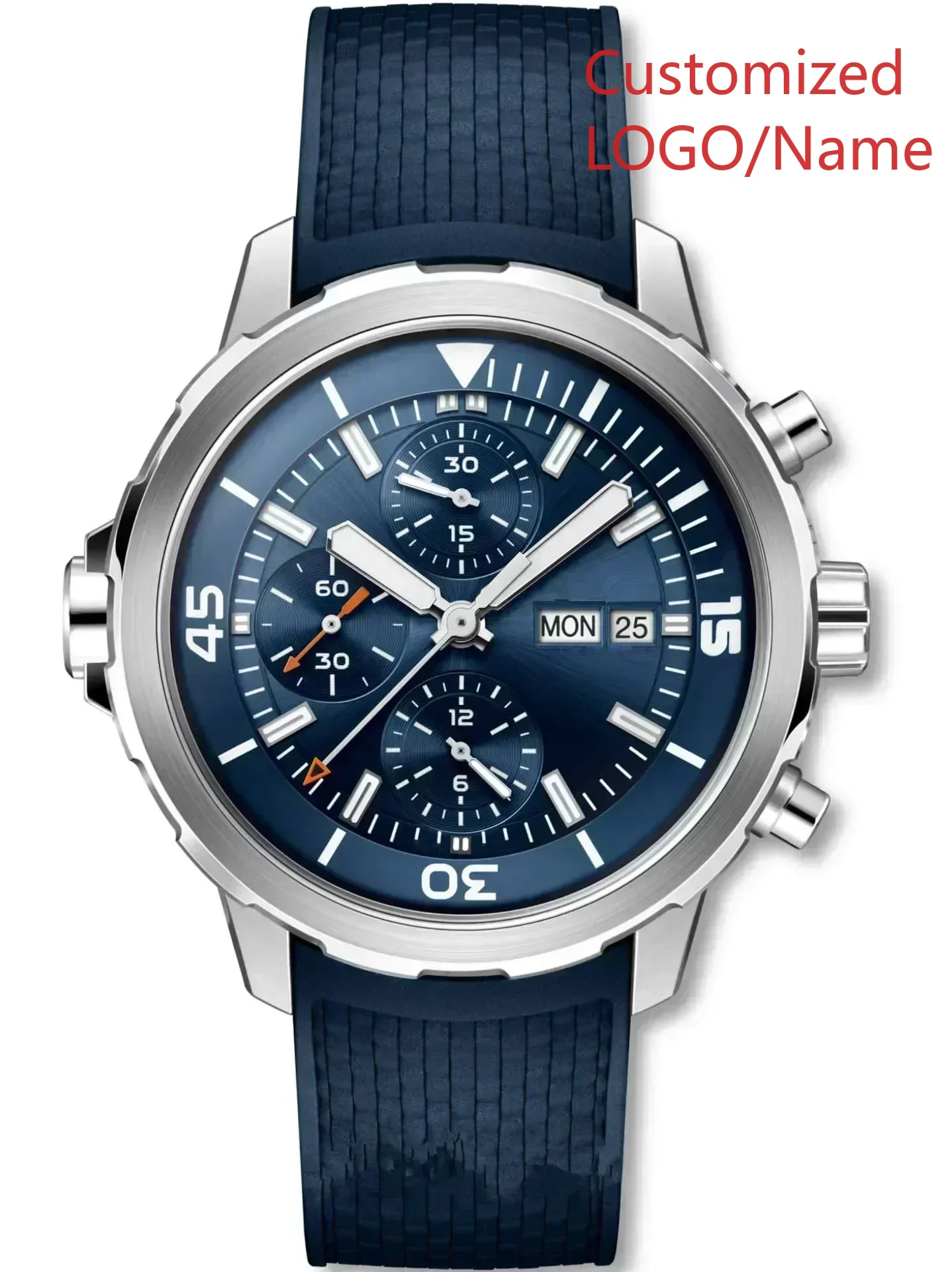 Aquatimer especial externo para hombre VK63 reloj cronógrafo de cuarzo bisel giratorio azul negro relojes de goma personalizados 44mm