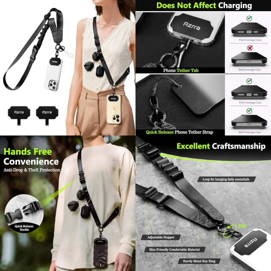 

Azrra Adjustable Crossbody Phone Lanyard: Universal Crossbody Phone Strap Adjustable Cell Phone Lanyard for iPhone Samsung