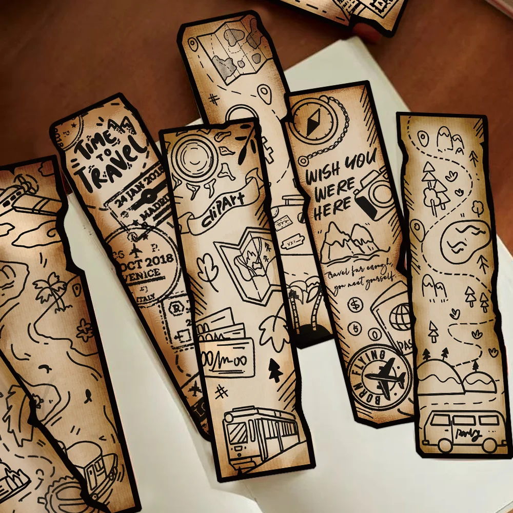 

30pcs Vintage Travel Journal Bookmarks Student Reading Book Markers Paper Cards DIY Decorative Scrapbook Message Cards