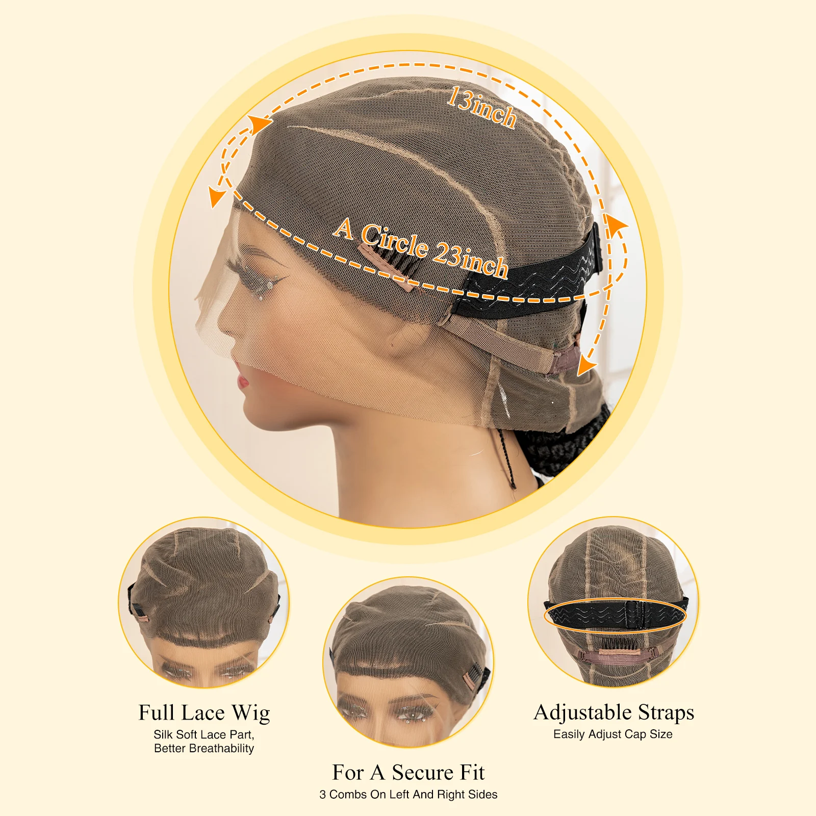 Nuovo Arrivo Afro Bantu Parrucche Intrecciate Sintetico Pieno Del Merletto Cornrow Box Intrecciate Parrucche Naturali Fatti A Mano Trecce Parrucca per Le Donne Nere