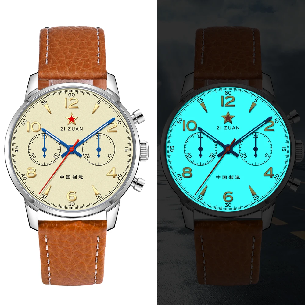 Classic Men's 1963 Chronograph Mechanical Watch 40mm Pilot with Seagull Movement ST1901 Air Force Aviation Wristwatches Sapphire