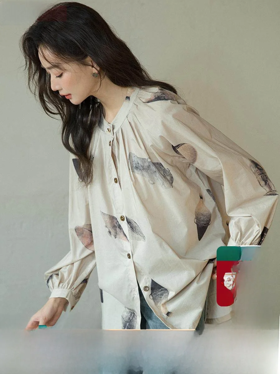 

Французская свободная хлопковая футболка с круглым вырезом и нежным принтом из лиоцелла для женщин, дышащая, летняя, пляжная, повседневная.