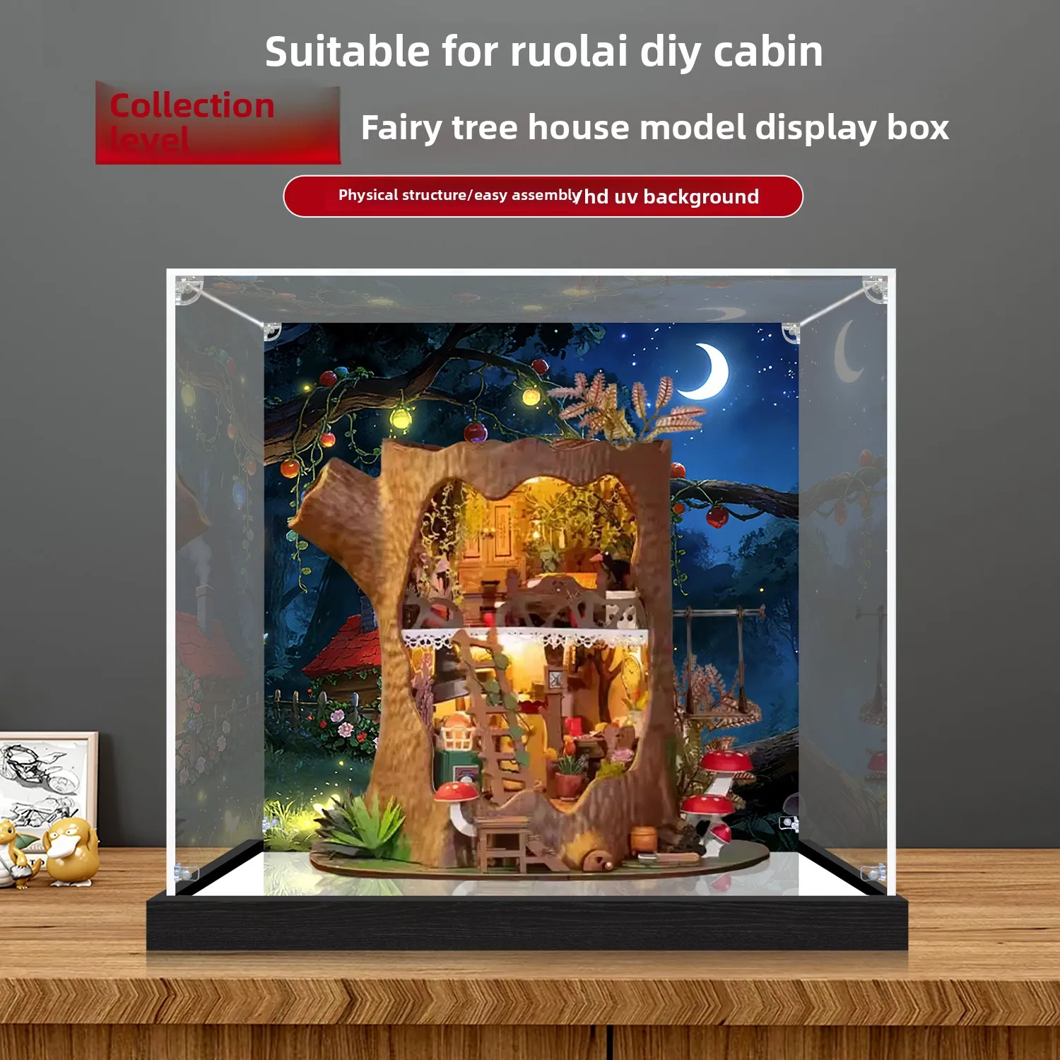 

Acrylic Display Storage Box for Figurines ature Scene Dustproof Tower Storage Case for Collectibles Office Display elf