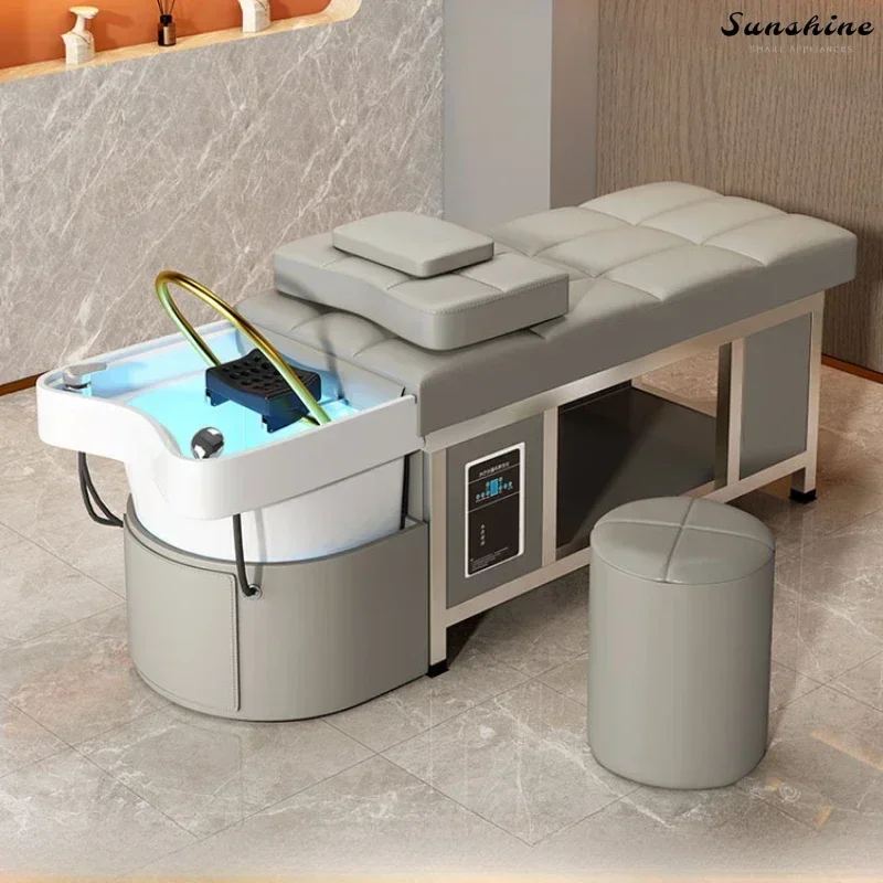 Barber shop ceramic basin bed stainless steel bed with massage circulation fumigation