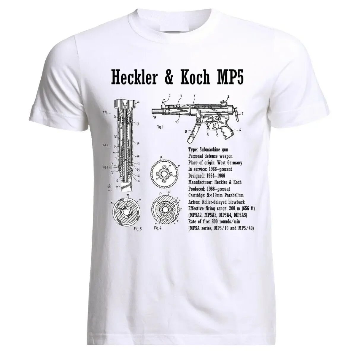 Heckler and Koch HK MP5 Submachine Gun Blueprint Patent T-Shirt. Summer Cotton Short Sleeve O-Neck Mens T Shirt New S-3XL