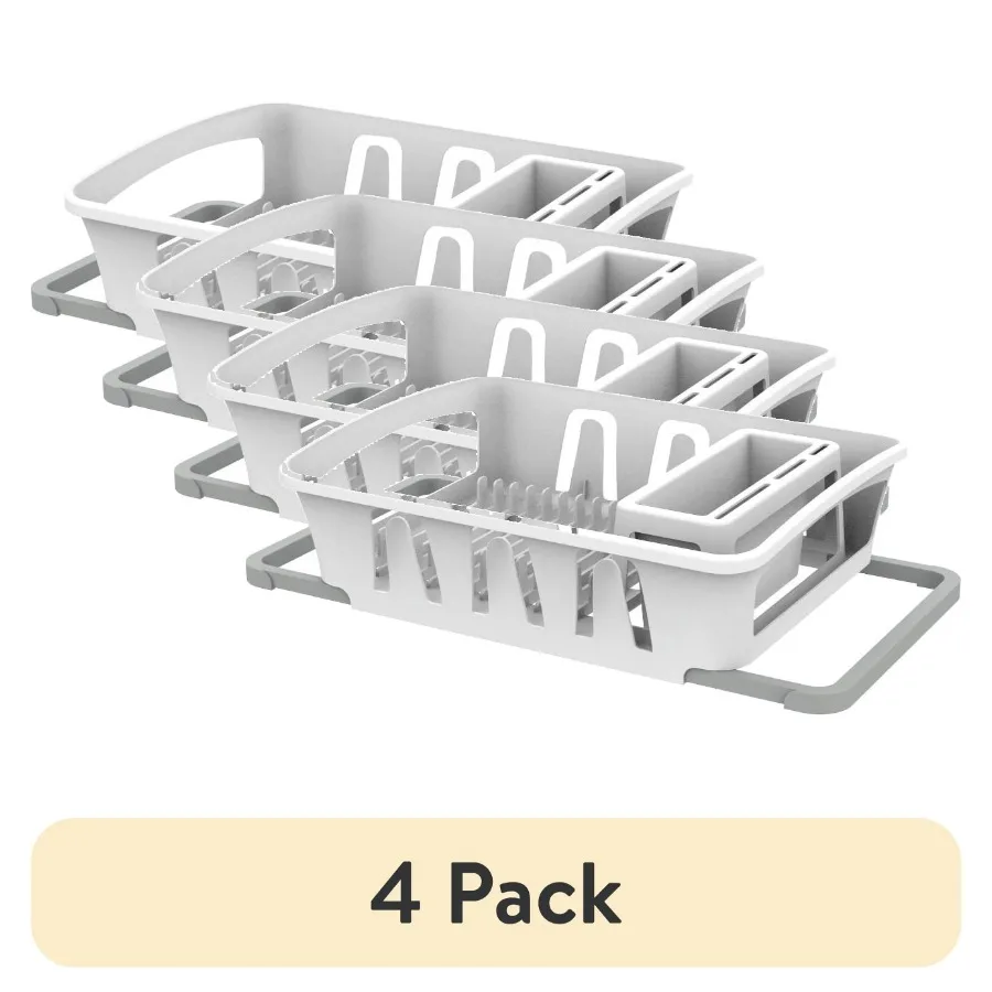 

(4 pack) Dish Drying Rack, Mainstays Expandable Dish Rack with Utensil Holder for Kitchen Countertop, White