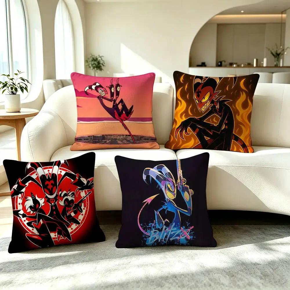 H-Helluva Boss Blitzo Animation Pillow Case Square Double-Sided Sofa Cushion Cover Bedroom Bedside Pillow