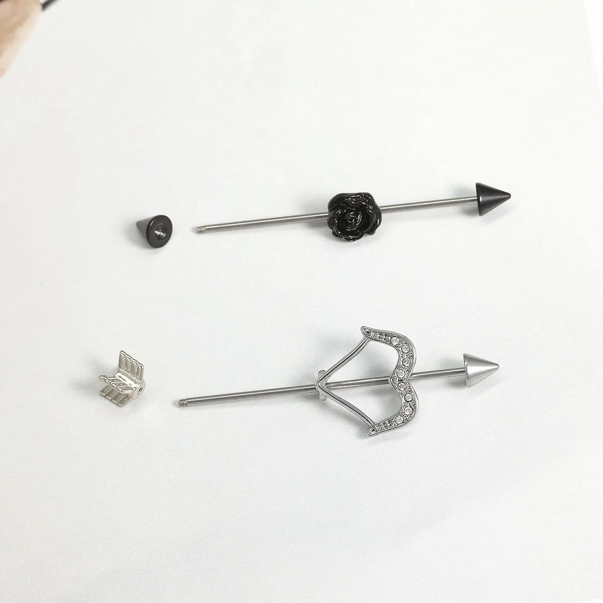 1 Pcs Stainless Steel Bow Butterfly Pendant Female Punk Industrial Barbell Cartilage Earring Tragus Long Spiral Piercing Jewelry