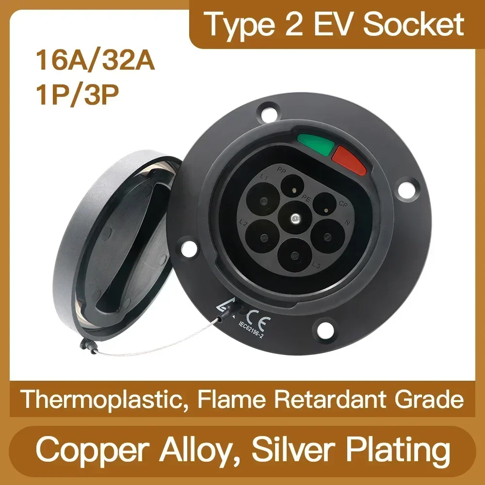 16 A 32 A ein- oder dreiphasige EV-Ladebuchse Typ 2 Iec 62196 EVSE für Elektrofahrzeug-Steckdose