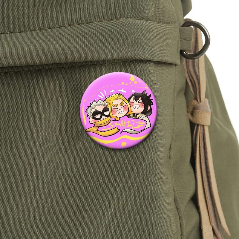 Present Mic Gran Torino Denki Kaminari Fumikage Tokoyami Hanta Sero Izuku Midoriya Brooches Round Cartoon Pins Hero Anime Badge #4