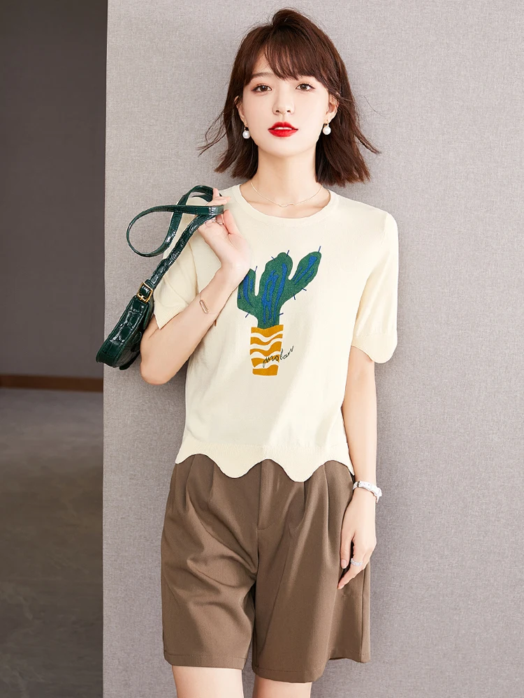 

Fashion Solid Color Short-sleeved T-shirt for Women Design Sense Niche Loose T-shirt Summer New Trendy Top Tee