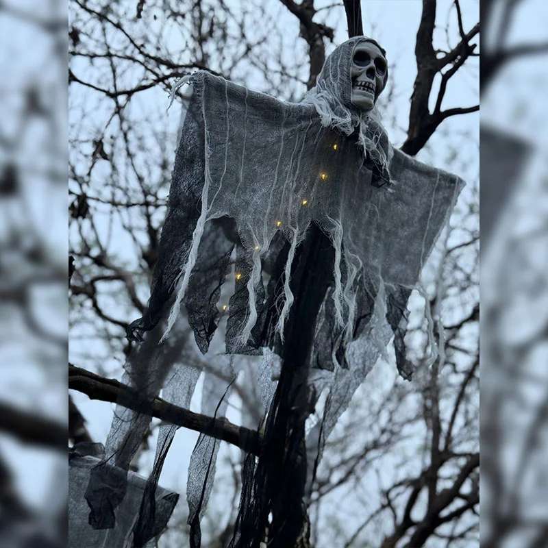 Decorazione scheletro da appendere di Halloween, grandi fantasmi da albero appesi da 31 "con luce a LED, decorazioni di Halloween per esterni per il cortile