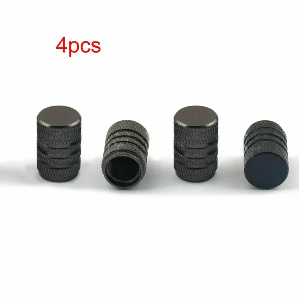 4Pcs Car Wheel Tyre Valve Stems Black Air Dust Cover Screw Cap Exterior Car Accessories 0.63*0.39inch/1.6*1cm Aluminium