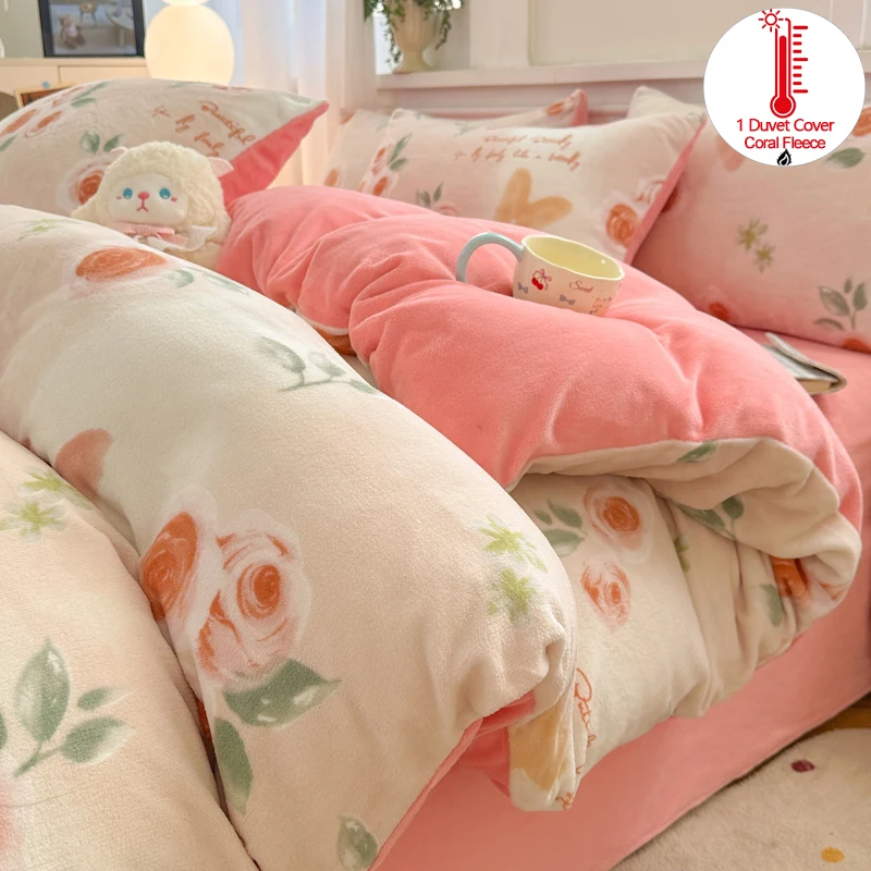 

Coral Fleece Duvet Cover 1 Piece Winter Warm Bedding Single Double Quilt Cover Twin Full Bed Cover Thick Durable Comfort Cover