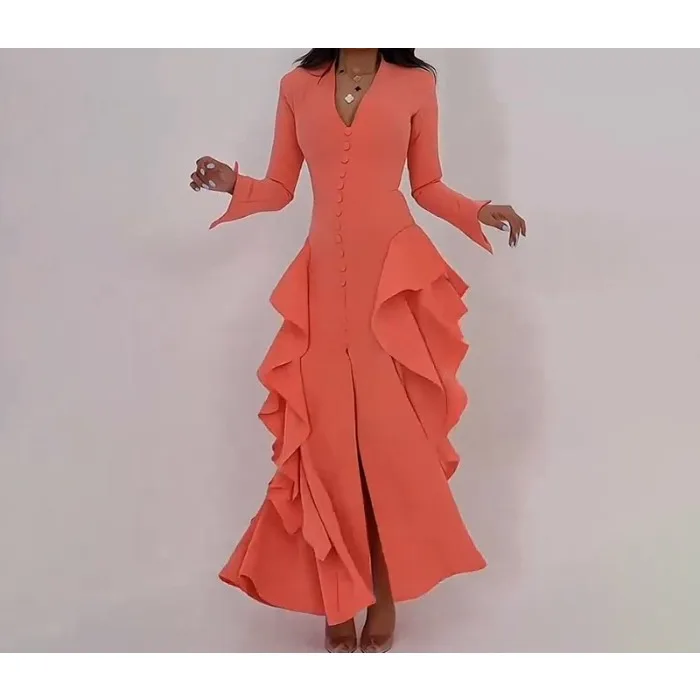 

Prom Dresses Woman Fall 2025 New with Slit Fashion V Neck Party Dress Ankle Length Long Sleeve Layered Formal Evening Gow Skirt
