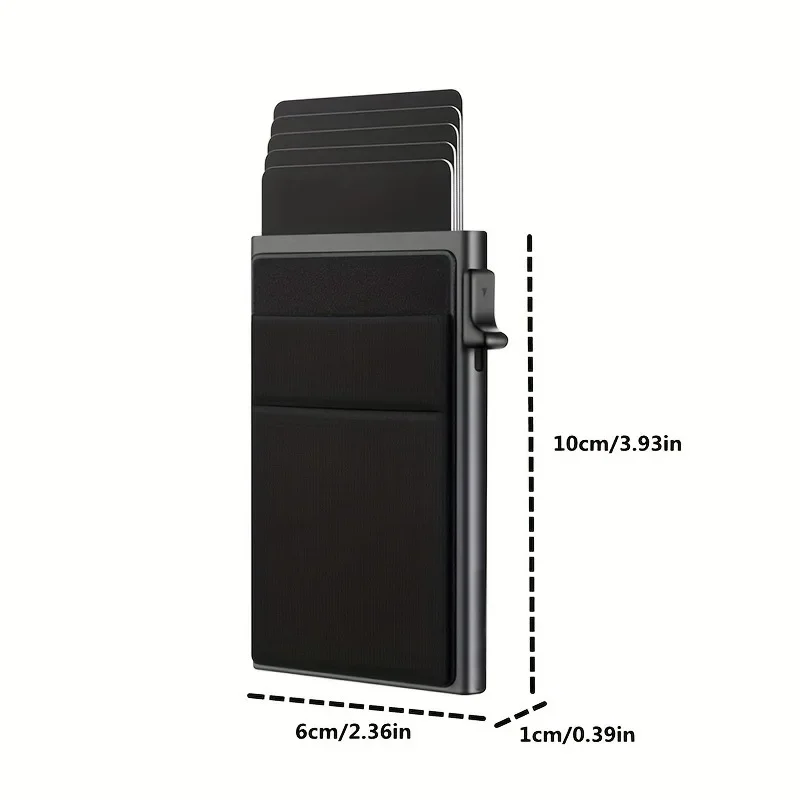 Side Push Elastic Card Strap Double Lycra Fabric Minimalist Men's RFID Metallic Wallet Silver Card Case Coin Purse Card Holder