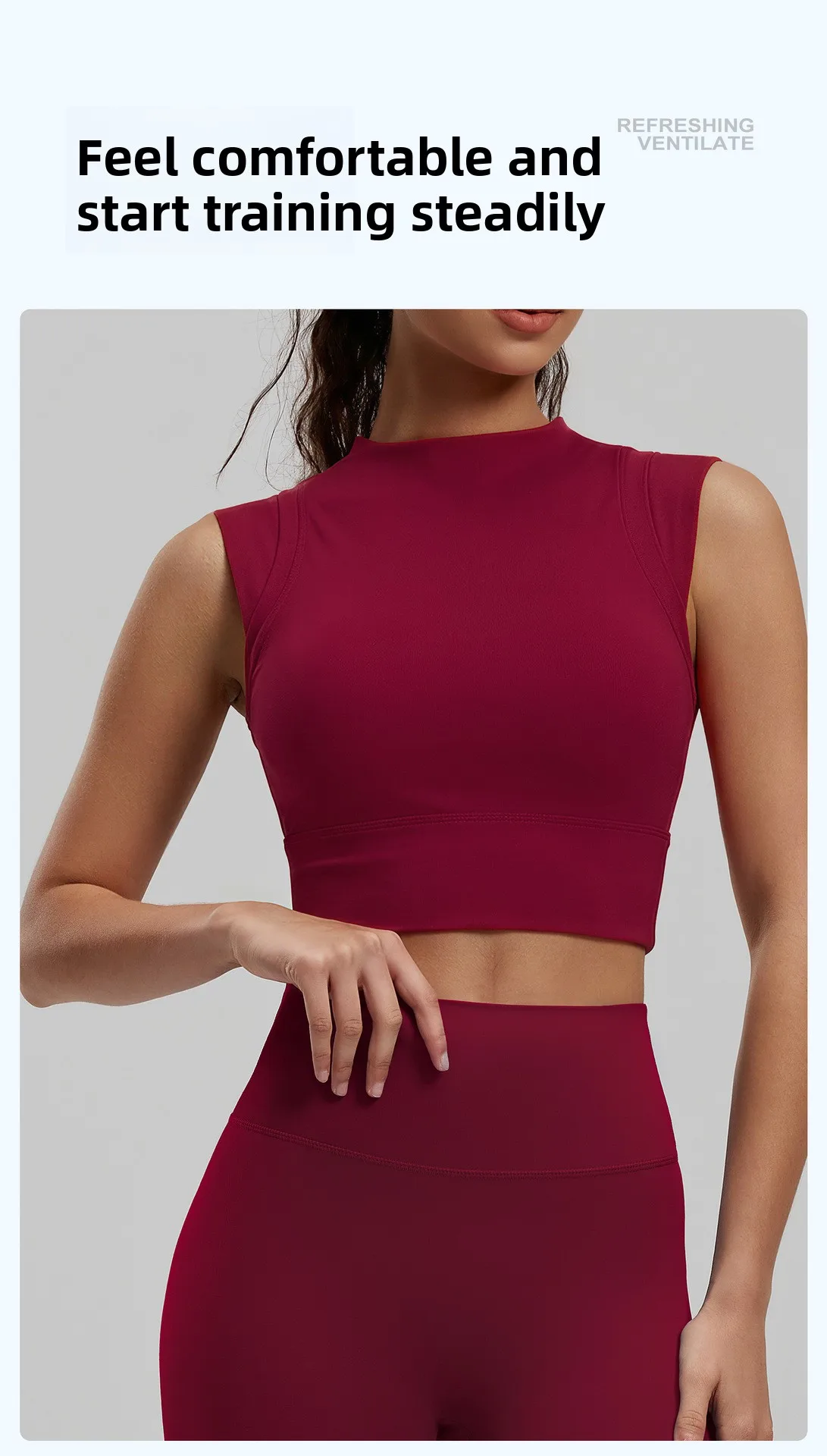 Damen-Yoga-Tanktop, hochelastisch, sportlicher BH mit leicht hohem Ausschnitt und integrierten Cups, hebt und formt den Busen, sexy Fitness – Detail 7
