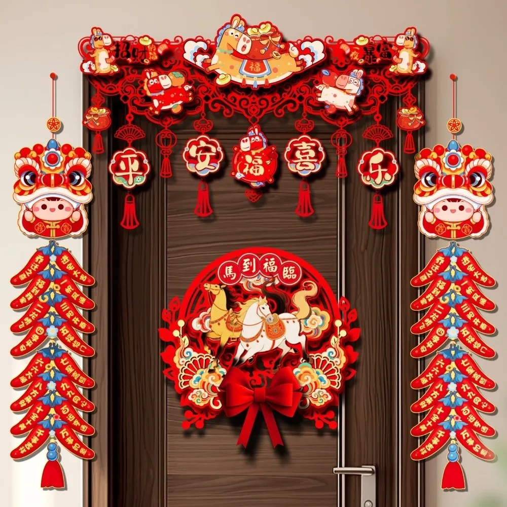 

Felt New Year Door Decoration Good Luck Traditional Chinese Lucky Ornament Hanging Handmade Horse Year Door Banners