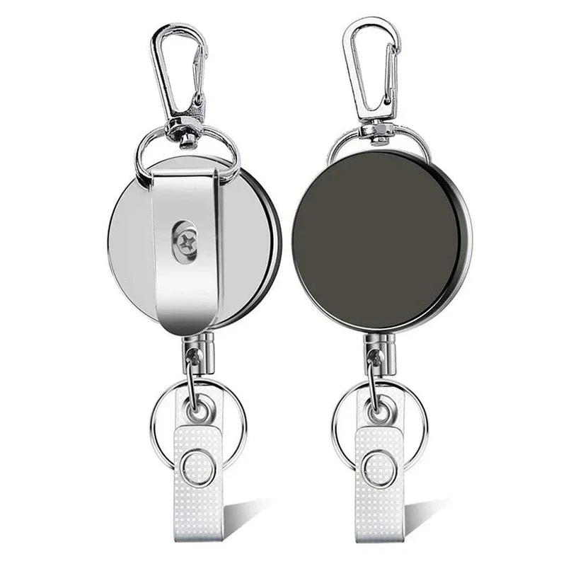 Retractable Pull Badge Reel Black Metal ID Lanyard Name Tag Card Badge Holder Reels Fashion Belt Key Ring Chain