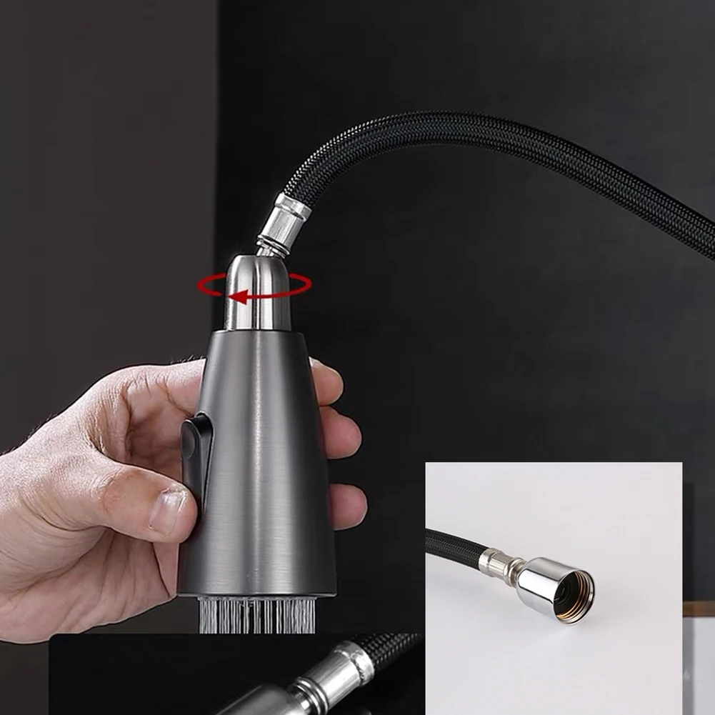 1.5m Kitchen Faucet Hose 360° Rotation Pull Out Nylon For Braided Shower Faucet Hose Metal Heads Resistant Easy Installation