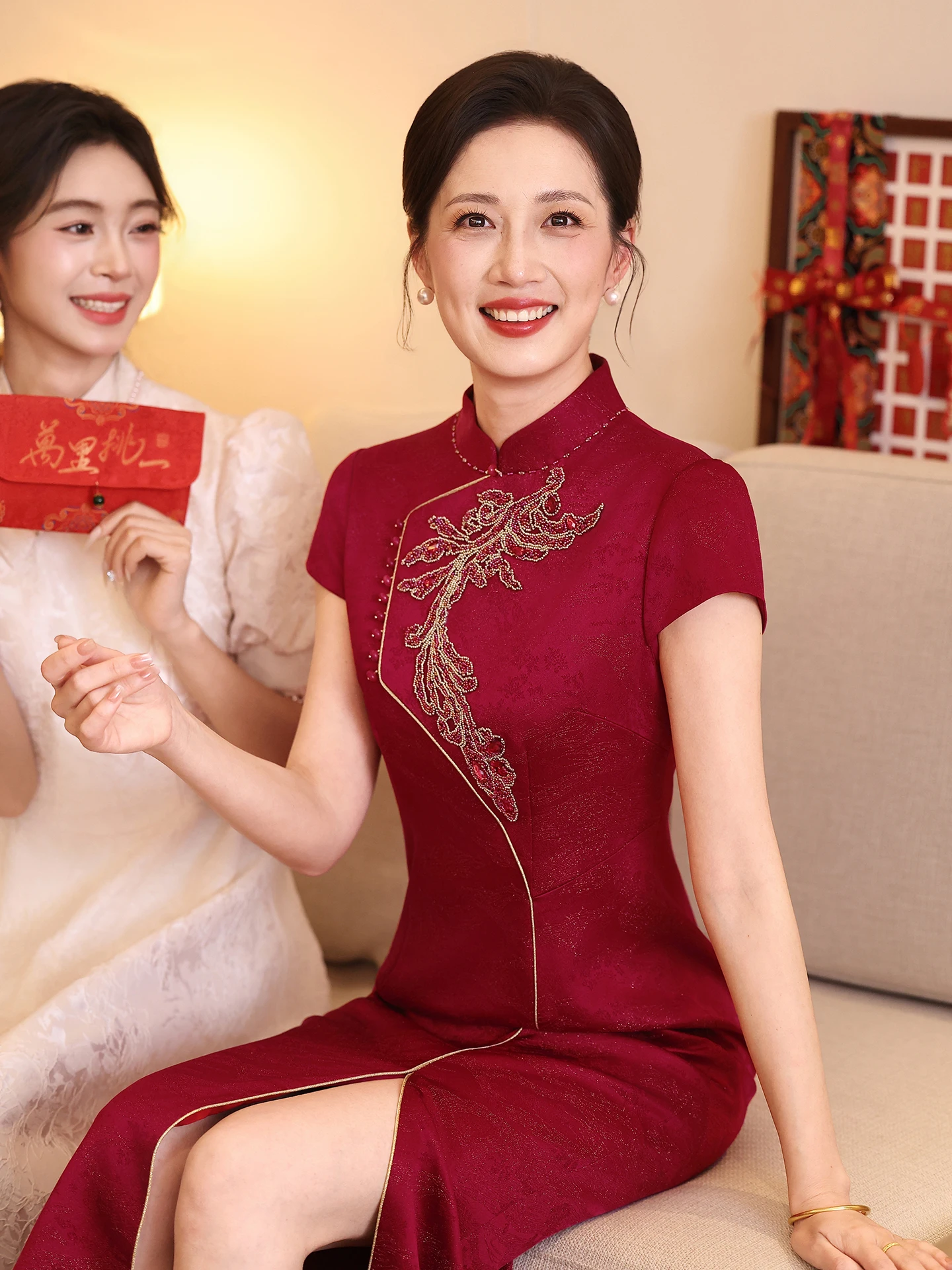 

Элегантное свадебное платье в китайском стиле для молодой свекрови, высококлассное, для помолвки и торжественного ужина, в традиционном китайском новом стиле