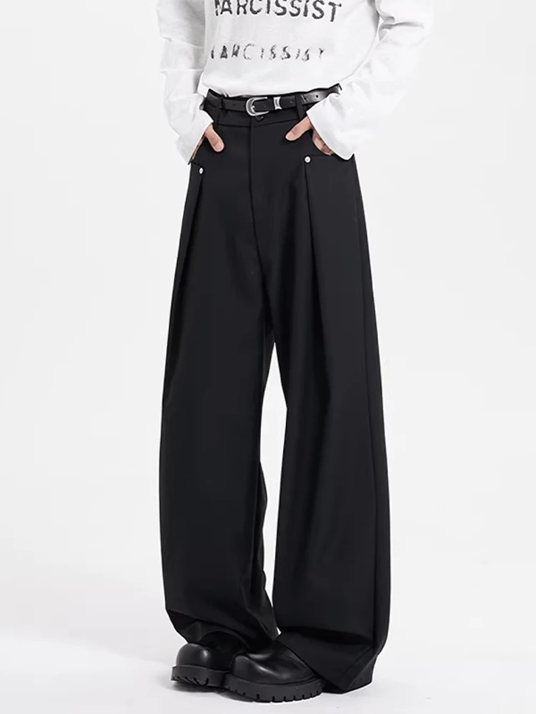 

Повседневные плиссированные брюки с широкими штанинами для мужчин, весенне-осенние, в американском ретро-стиле, свободного прямого кроя, стильные и модные.