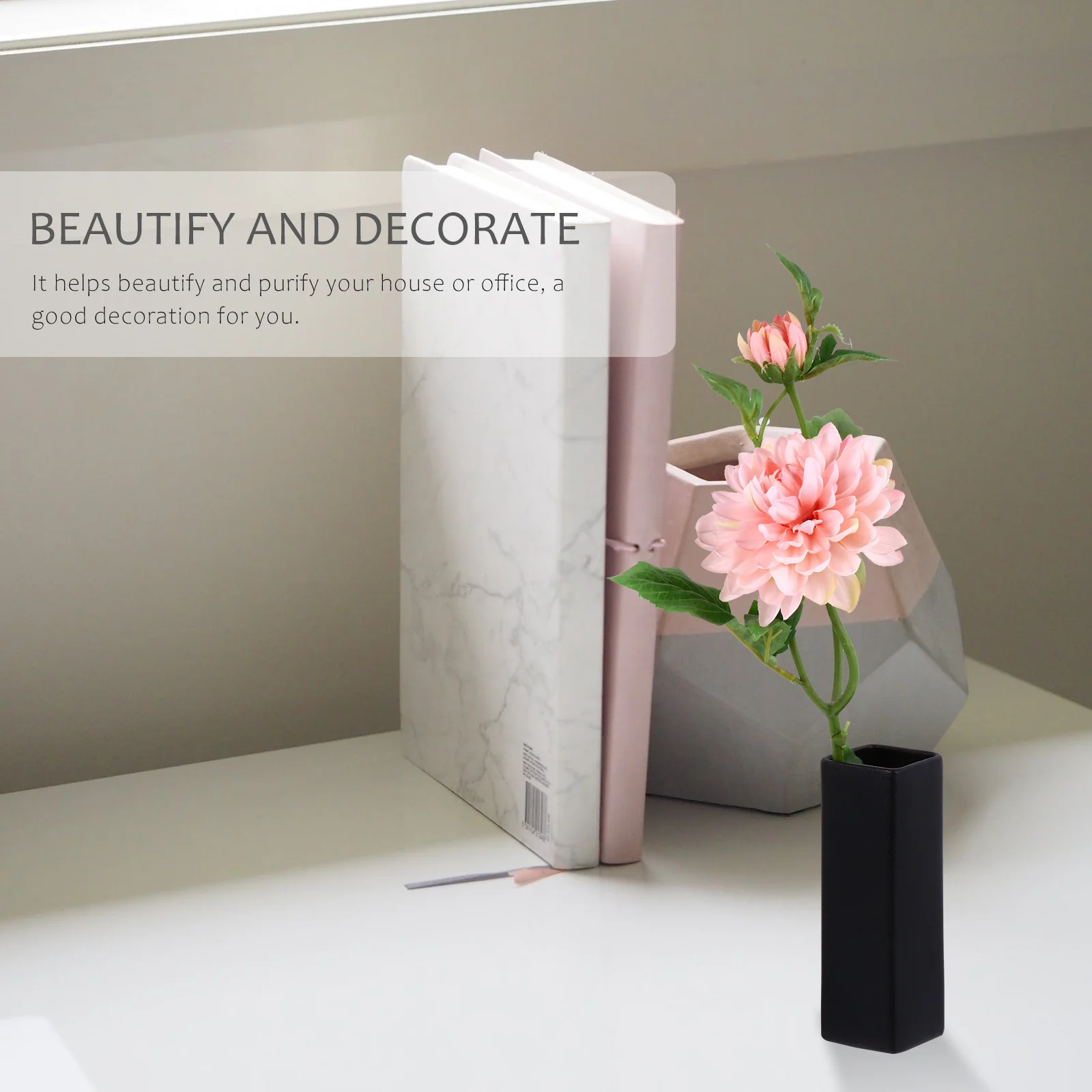 

1Pcs Black Ceramic Vase Iron Art Hydroponic Container Square Planter Flower Pot Home Ornament Decor Air Plant Holder