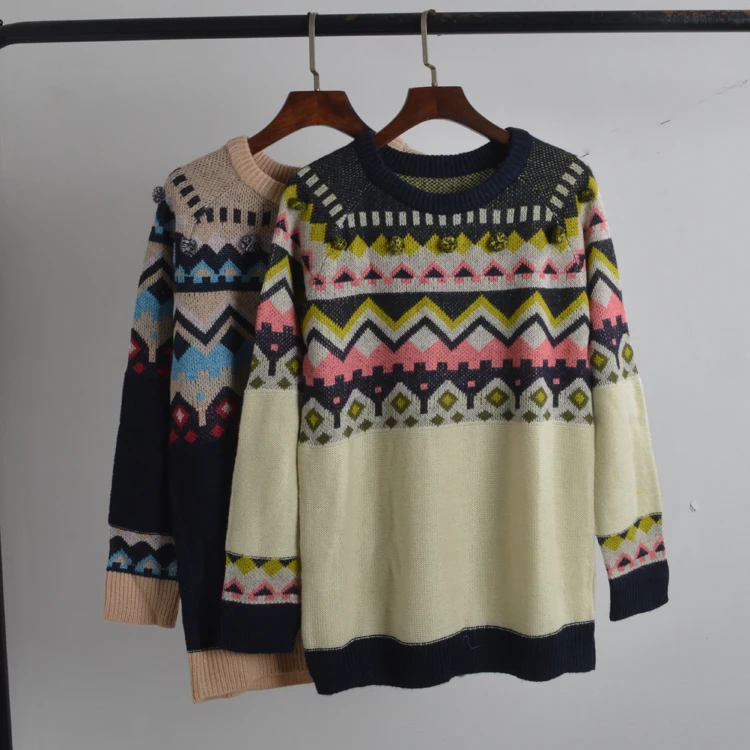 

Ladies round Ne Long Sve Knitted Sweater Autumn Winter New Sle Totted Pattern Lazy Sle Women's Top Commute Sle