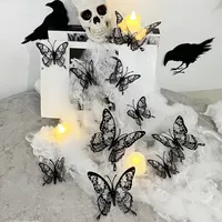 12pcs/Set New 3D Stereoscopic Black Skull Butterfly Bat Sticker For Halloween Decoration DIY Party Home Decor Wall Stickers