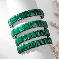 AAAAA Real Green Malachite Bracelet Stretch Rectangle Beads Healing Natural Genuine Gem Stone Women Men Quality Gifts Wholesale