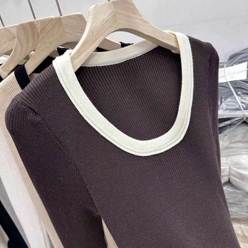 Women Clothing Fashion O-neck Long Sleeve T-shirt Autumn Casual All-match Solid Top Tee Office Lady Elegant Simplicity Pullover