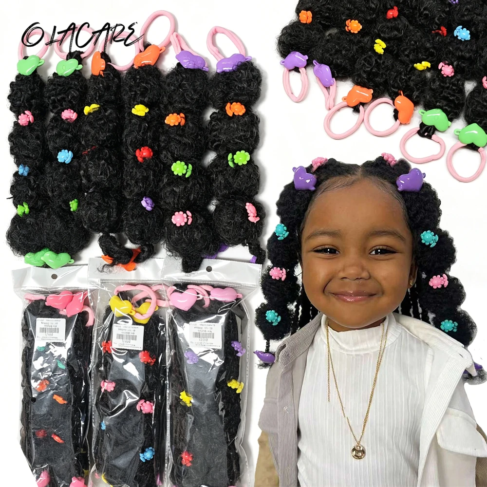 2PCS Cute Small Marley Bubble Puff Afro Kids Braided Ponytail Kids Ponytail Hair Extension Accessories Decoration For Girls Kids