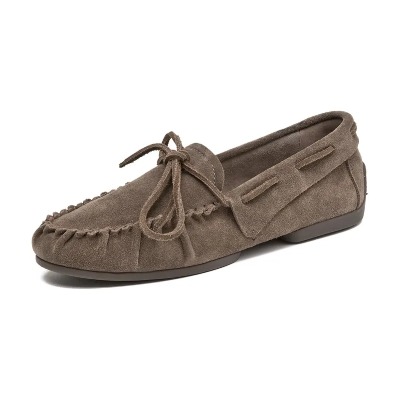 

AIYUQI Women Loafers British Style 2025 New Genuine Leather Beanie Shoes Women Flat Non-slip Vintage Slip-on Moccasins For Women