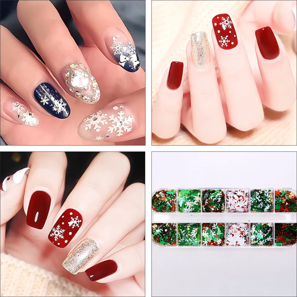 

4 Boxes Nail Decals Christmas Sequin Patch Manicure Decoration Art Heighten Sequins Bride