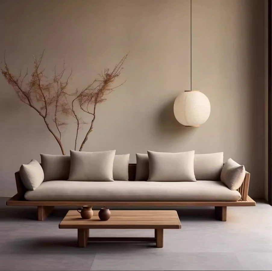 Anpassbares Japanisches Holz-Windsofa in Gerader Reihe, Einfaches Sofa für Kleine Apartments und Ferienwohnungen