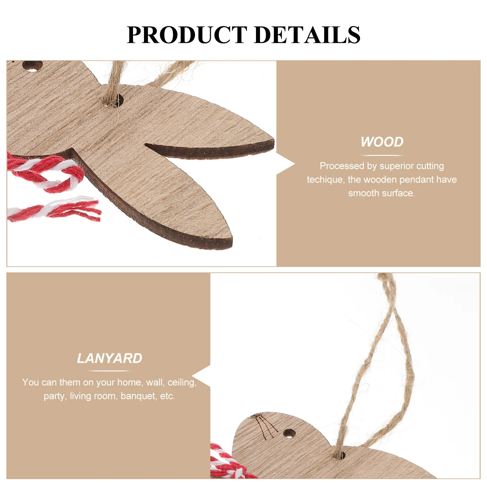 

6 PCS Wooden Rabbit Pendant Home Decor Easter Hanging Decorations Bunny Birthday Bed Linings Wall Ornament Miss Craft Tree