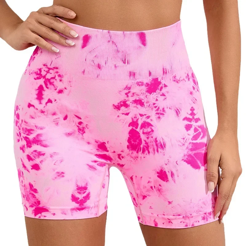 Seamless Tie Dye Leggings Women Fitness Yoga Shorts High Waist Hip Liftting Slim Shorts Workout Running Fashion Elastic Pants