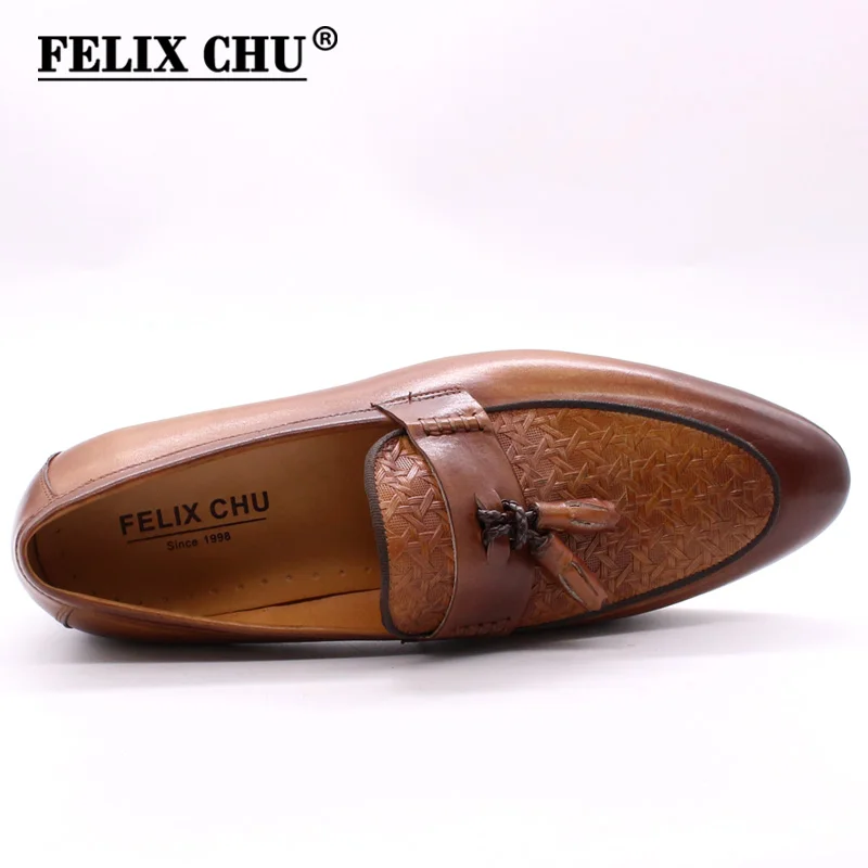 FELIX CHU Mens Tassel Loafers Genuine Leather Luxury Italian Fashion Slip on Dress Shoes Party Wedding Casual Shoes for Men