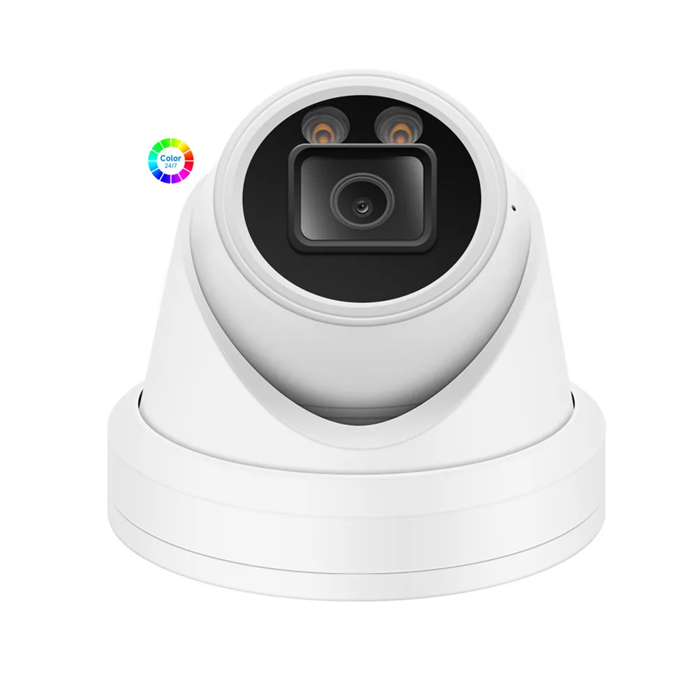 7/24 Hours Colorful Video 5MP Metal Internal Microphone POE Colorvu IP Turret CCTV Camera Starlight Lens