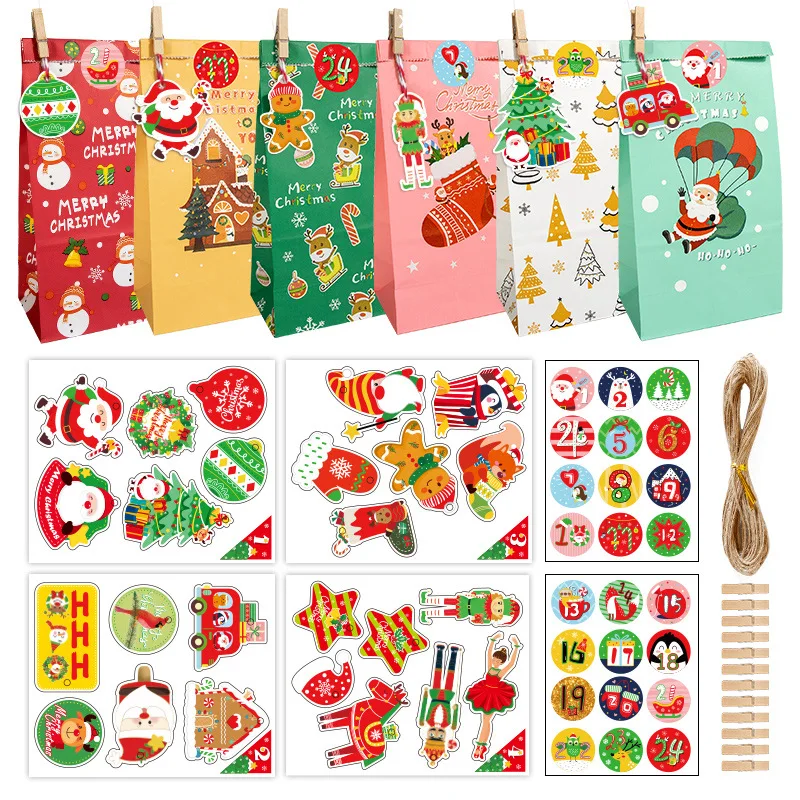 

Christmas Advent Calendar Bags Set 24 Days Burlap Advent Calendar Gift Kraft Paper Bags With Clips DIY Christmas Navidad Decor