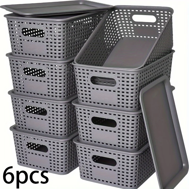 6 PCS Stackable Storage Boxes with Lids, 10.2x7.2x4.1 Inch Plastic Organizer Containers for Home, Office,Bedroom,Classroom, Dorm