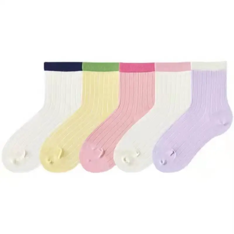 

Sweet Candy Colored Women's Socks 2025 Autumn Winter 5 Pairs Breathable Cotton Socks Mix Color Vertical Stripe Girls' Stockings