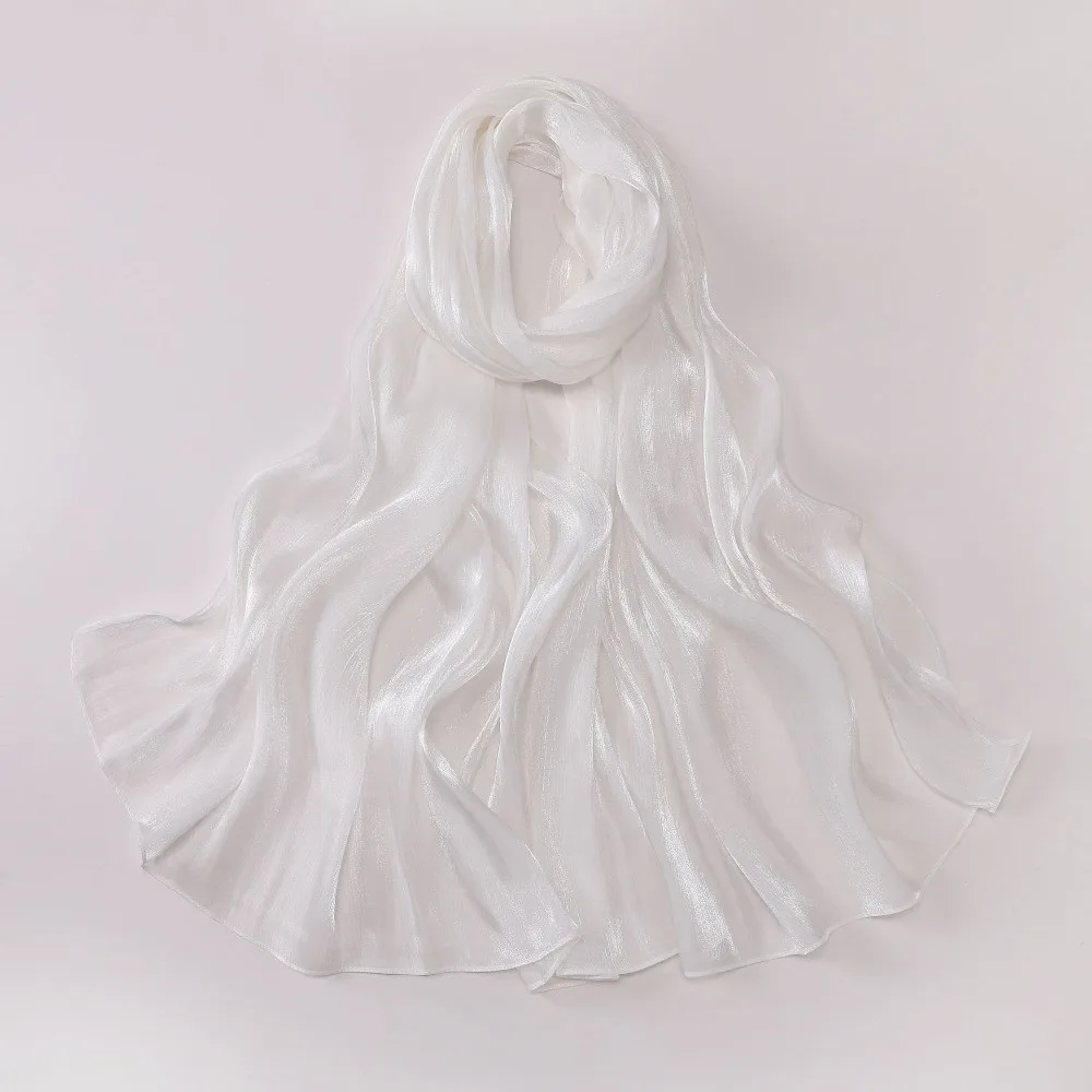 High Qulaity Solid Color Silk Scarf Shining Long Sunscreen shawl Soft Chiffon Ramadan Long Scarf Outdoor