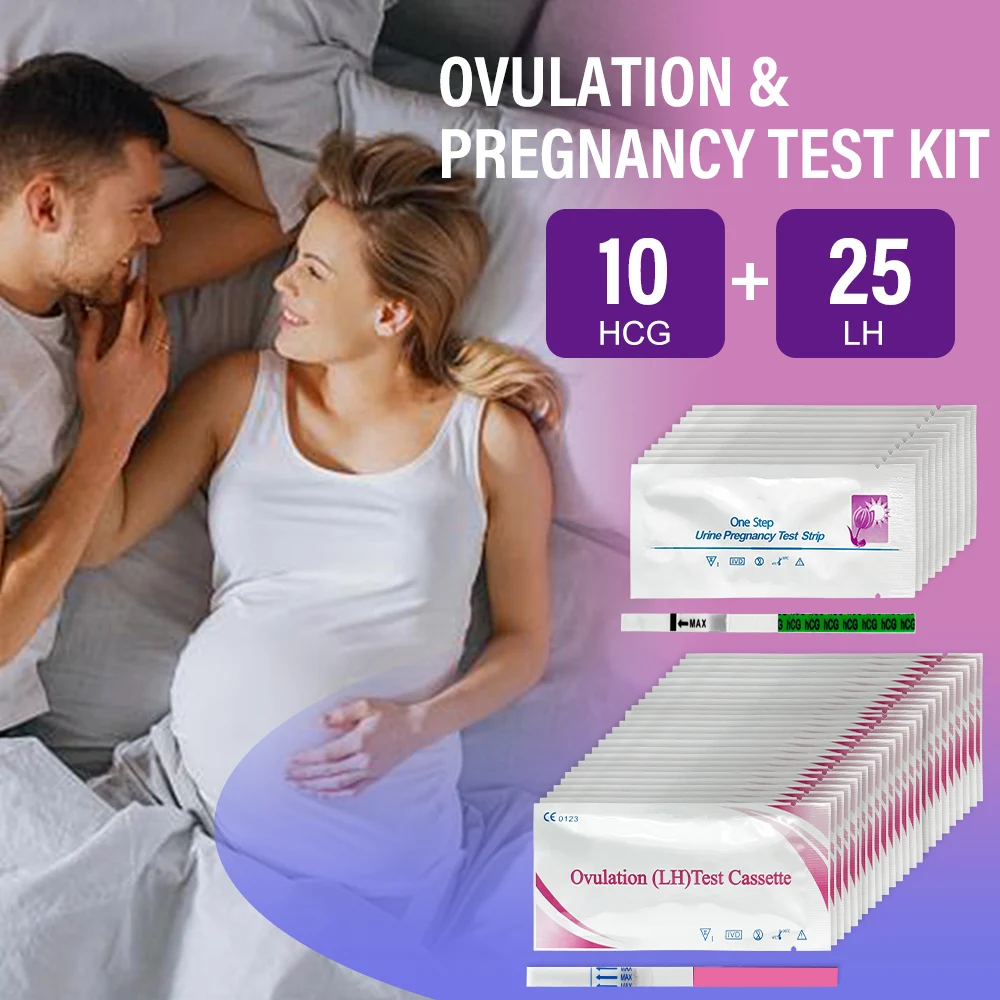25 Ovulation and 10 Pregnancy Strips Combo Kit, Over 99% Accurate Fertility Test, LH and HCG Predictor Kit, with 25 Urine Cups